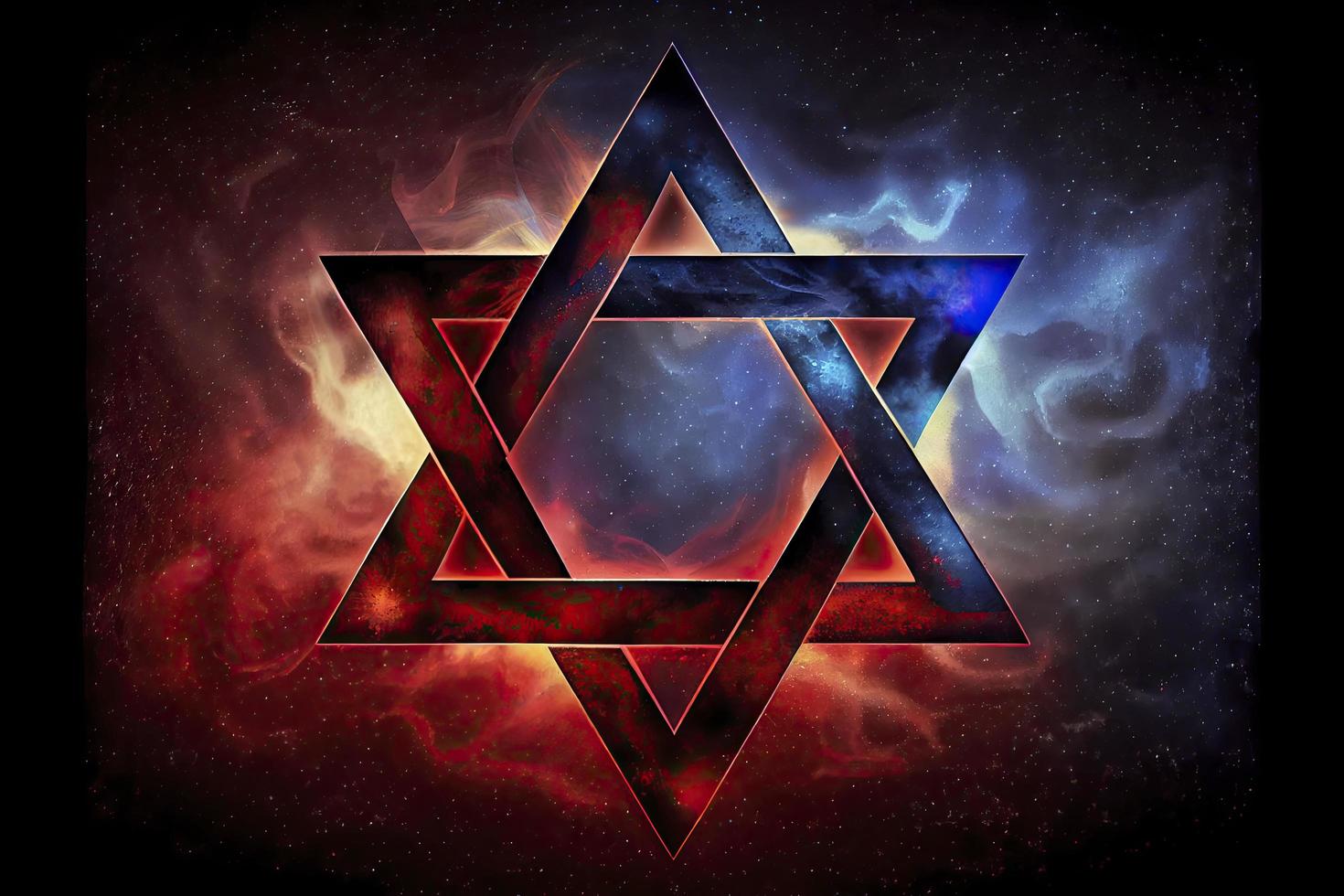 magen David Symbol rot Blau, Star von David. abstrakt Nacht Himmel Hintergrund foto