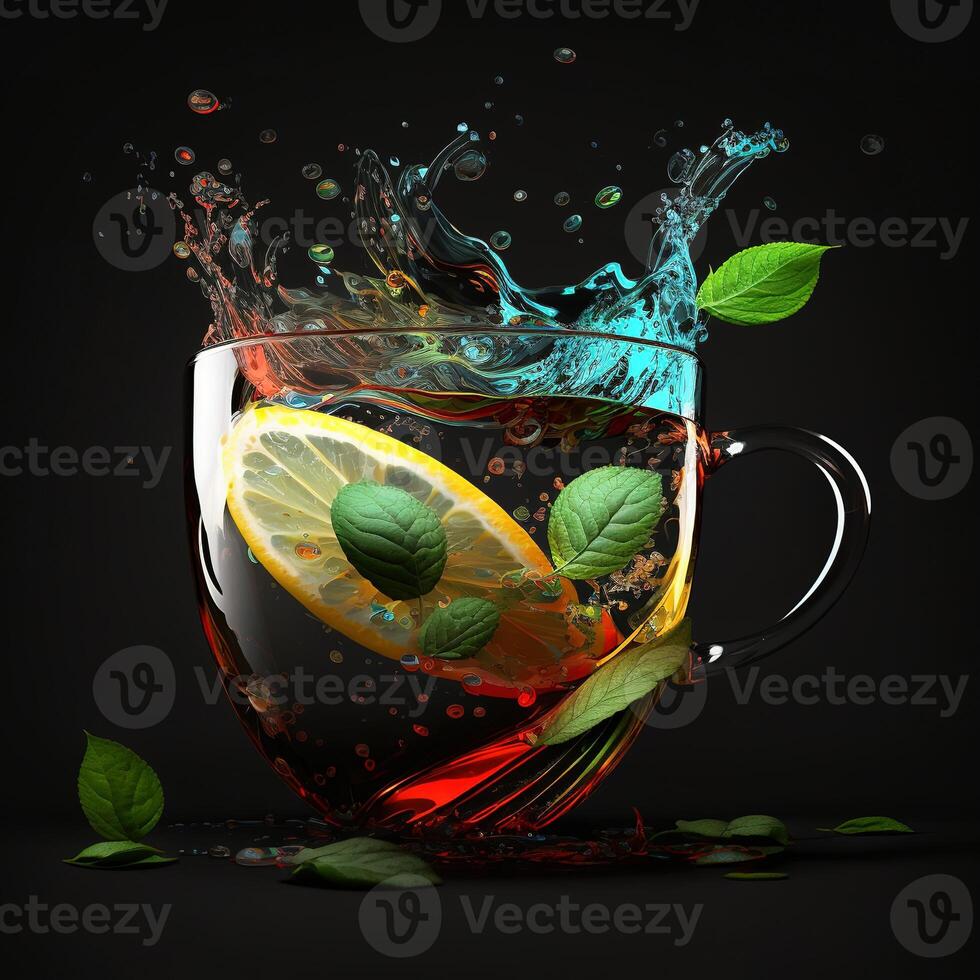Tasse von Tee planschen planschen Minze Blätter durch ai generiert foto
