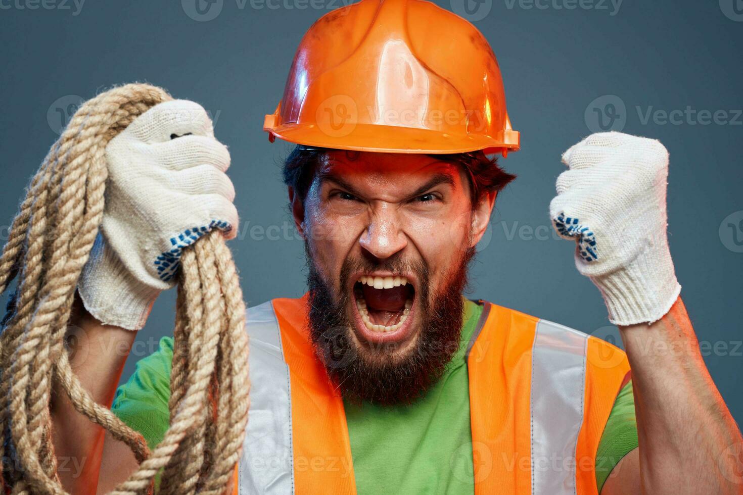 emotional Mann Arbeit Uniform Sicherheit schwer Arbeit Lebensstil foto