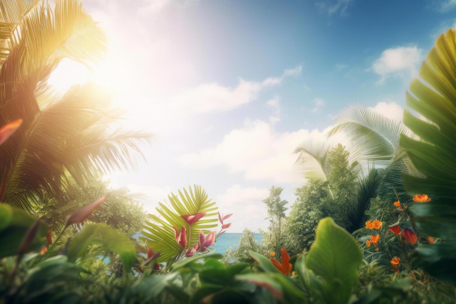 Sommer- tropisch Hintergrund mit Kopieren Raum. Illustration ai generativ foto