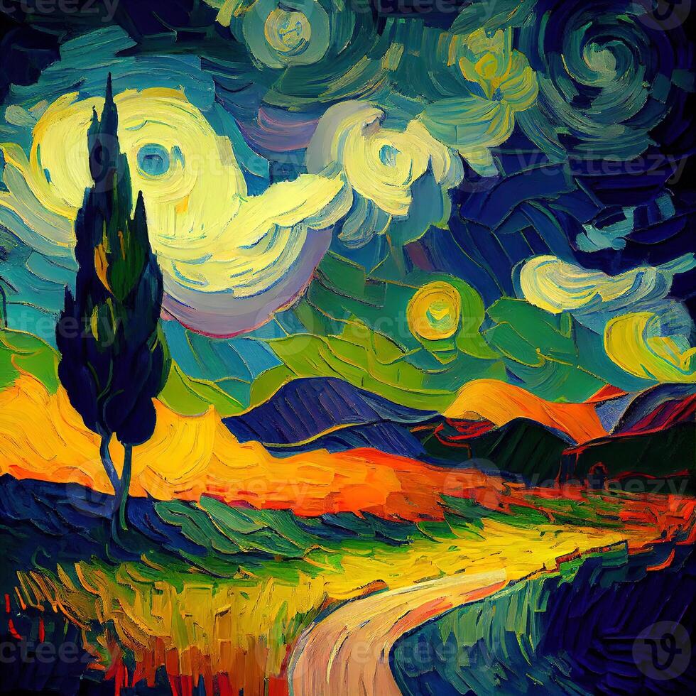 schön bunt abstrakt Landschaft van Gogh inspiriert - - ai generiert foto