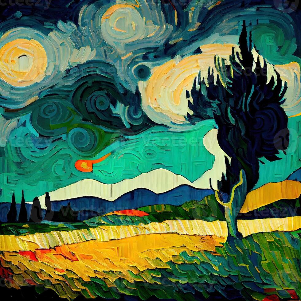 schön bunt abstrakt Landschaft van Gogh inspiriert - - ai generiert foto