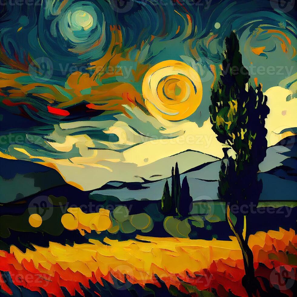 schön bunt abstrakt Landschaft van Gogh inspiriert - - ai generiert foto