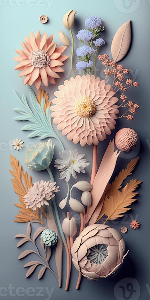 generativ ai Illustration von Pastell- farbig 3d Blumen foto