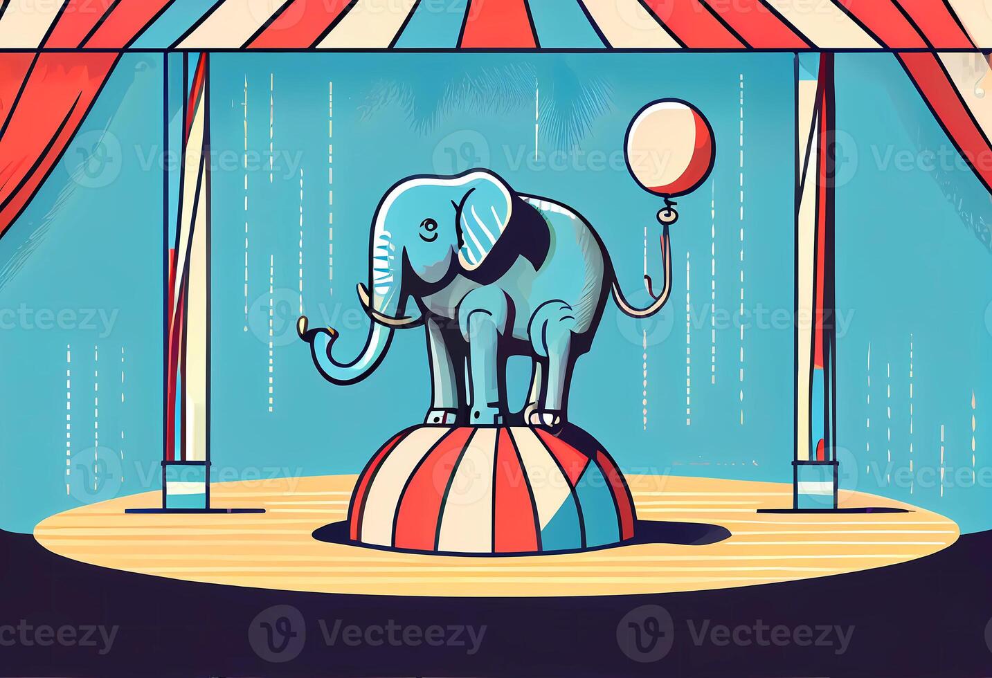 das Elefant im das Zirkus führt aus ein Trick. ai generiert foto