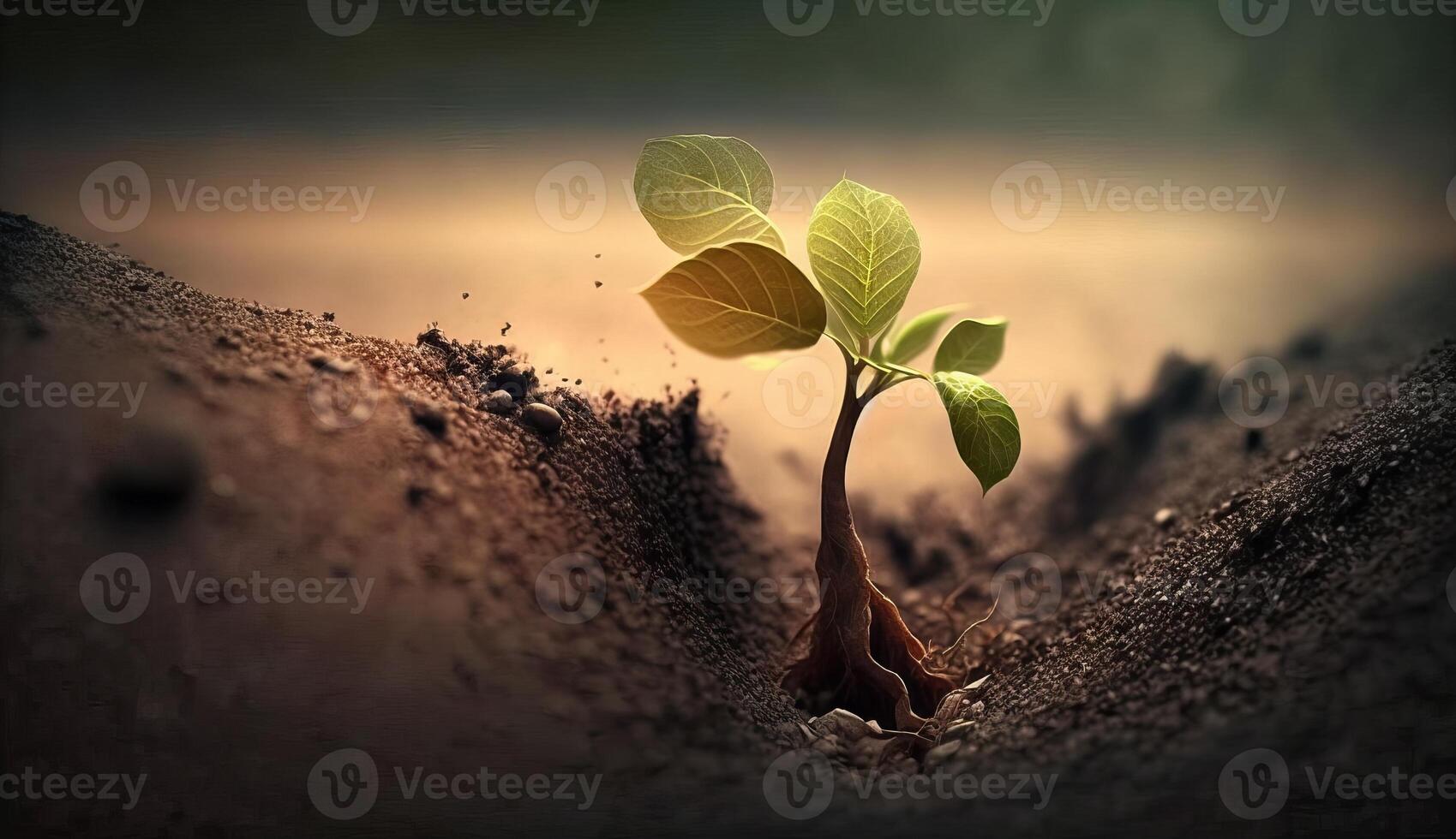 ein jung Pflanze wächst von das Boden. generativ ai foto