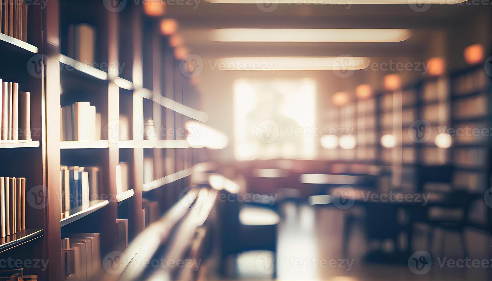 abstrakt verschwommen Öffentlichkeit Bibliothek Innere Raum. verschwommen Zimmer mit Bücherregale durch defokussiert Wirkung. verwenden zum Hintergrund oder Hintergrund im Geschäft oder Bildung Konzepte. generativ ai foto