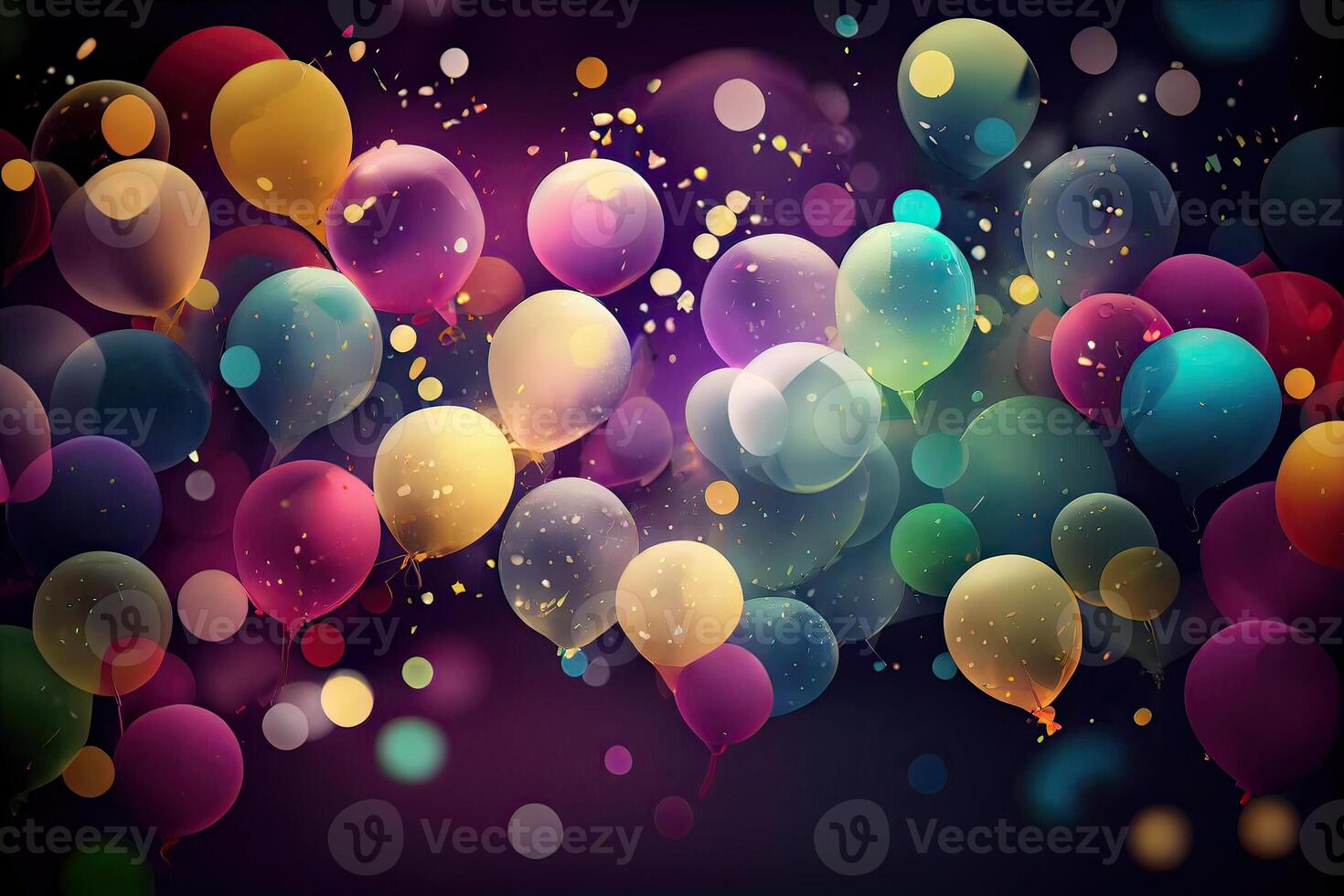 Feier Party Banner mit bunt Luftballons Hintergrund. Hintergrund. einstellen von Luftballons zum Geburtstage, Jahrestage, und Feier Party Dekorationen. generativ ai foto