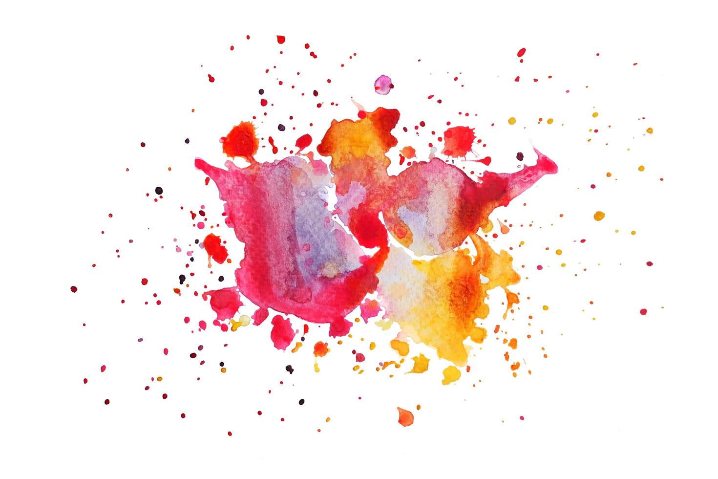 rot und Gelb Aquarell Hand Gemälde und Spritzen abstrakt Textur auf Weiß Papier Hintergrund foto