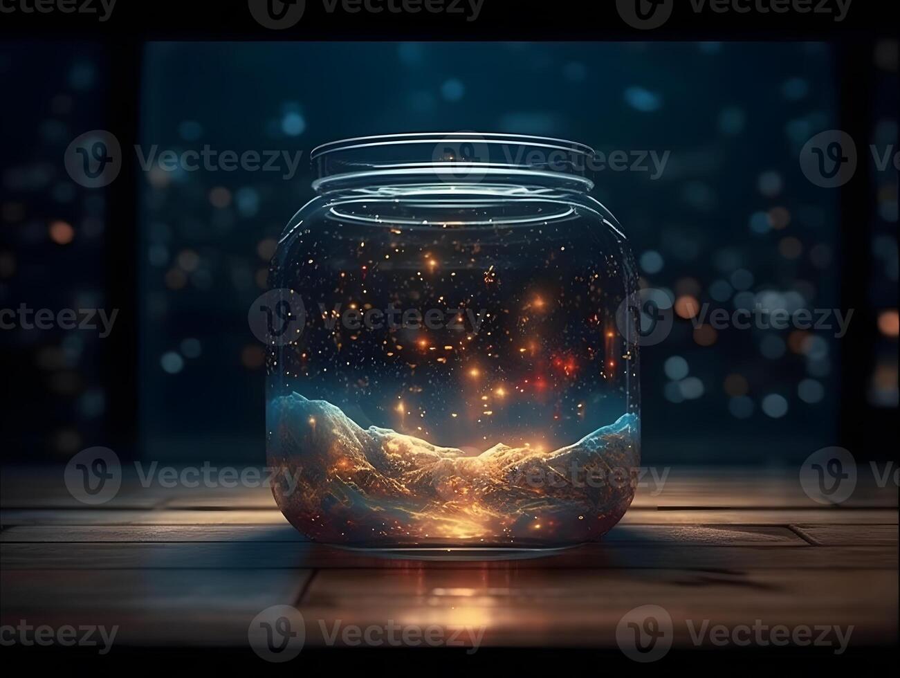 ganz Universum enthalten Innerhalb ein Glas Krug. Hintergrund, ai generiert foto