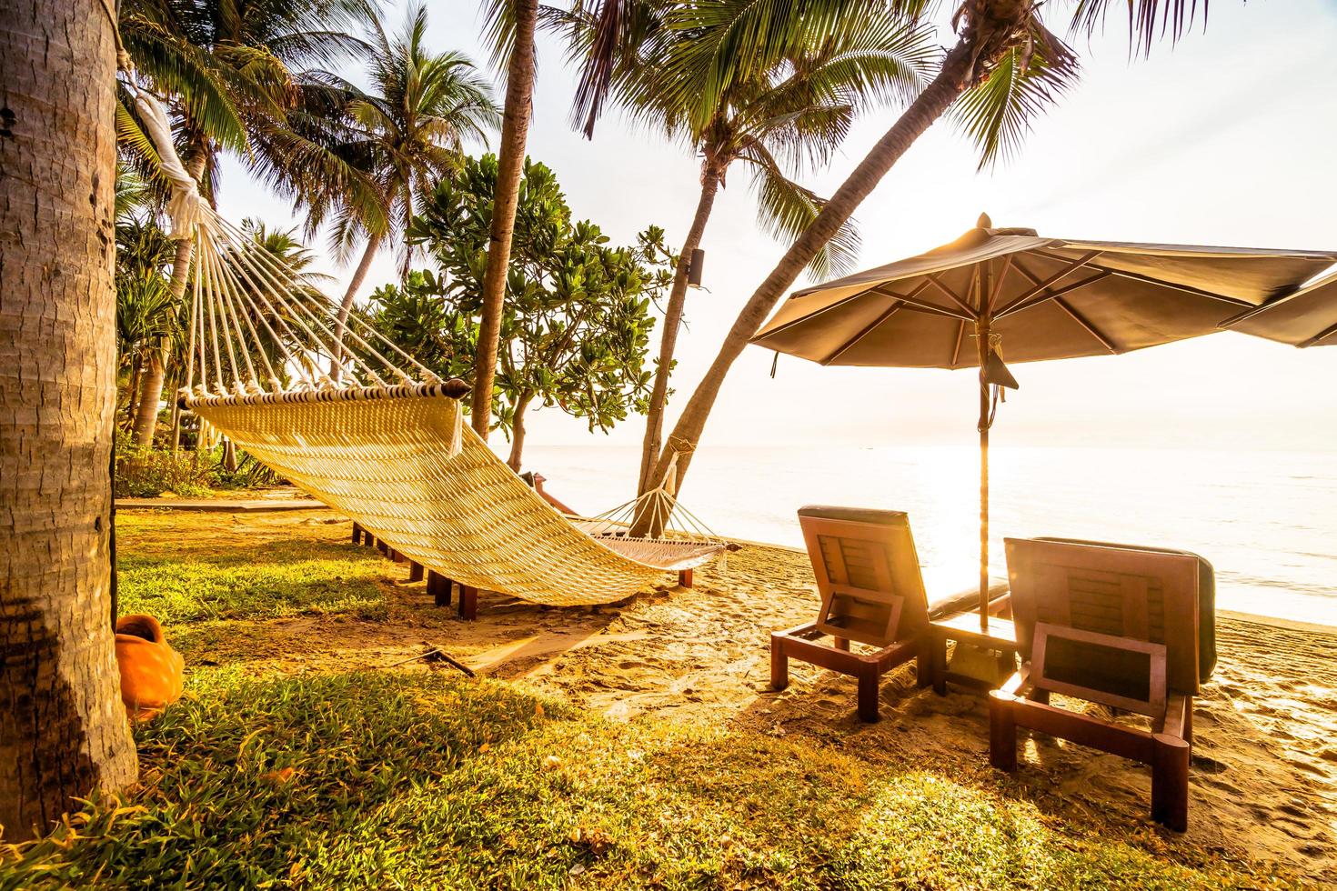 schöne Kokospalme am Strand und am Meer foto