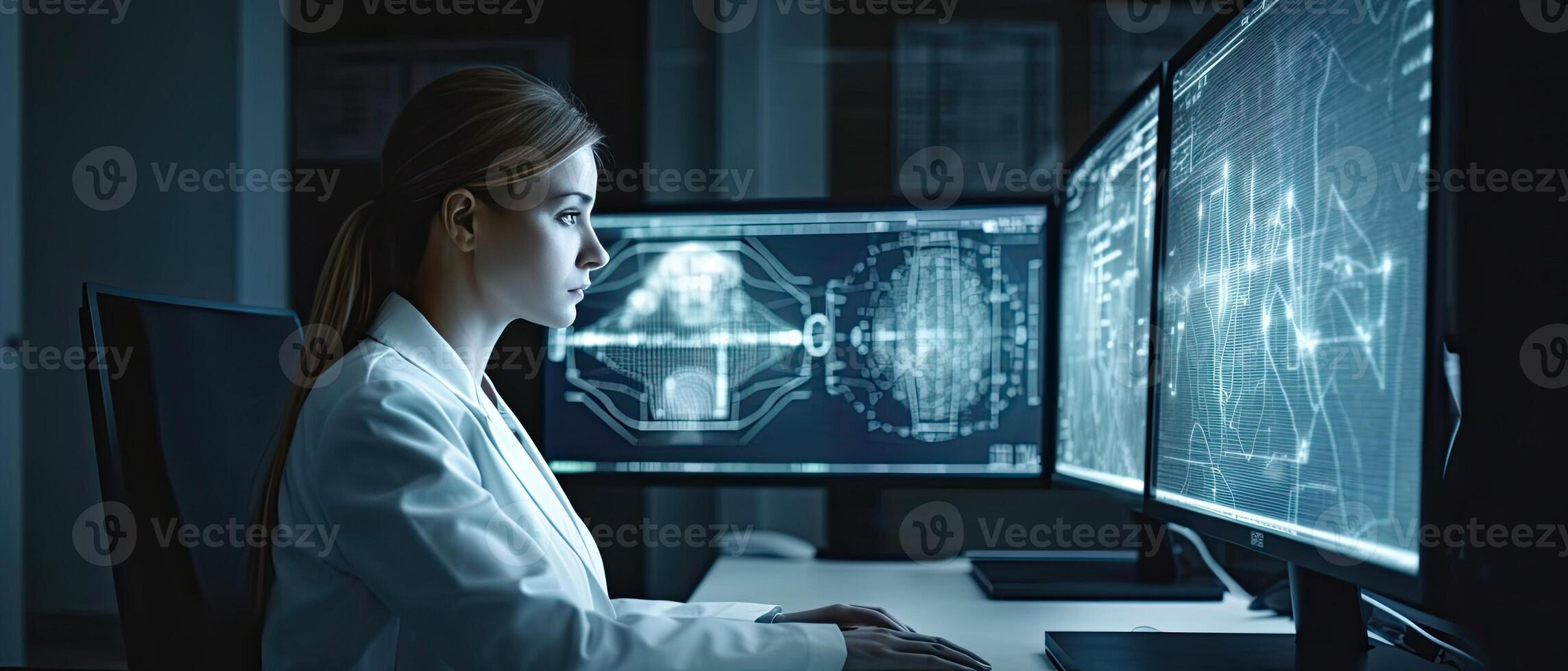 ein weiblich Arzt halten etwas Art von medizinisch Computer, im das Stil von organisch geometrisch Abstraktion, geformt Leinwand, wissenschaftlich Diagramme, texturreich, Illustration generativ ai foto