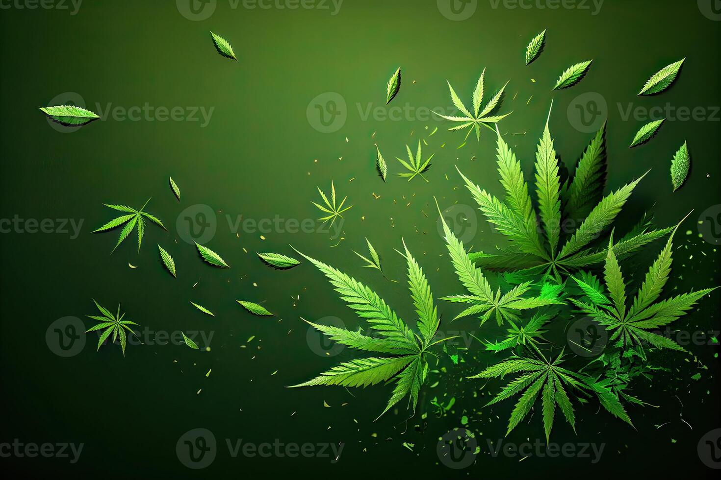 Cannabis oder Marihuana Hintergrund. realistisch Illustration von das Pflanze im oben Aussicht auf Weiß Hintergrund. Cannabis Grün abstrakt Hintergrund. generativ ai. foto