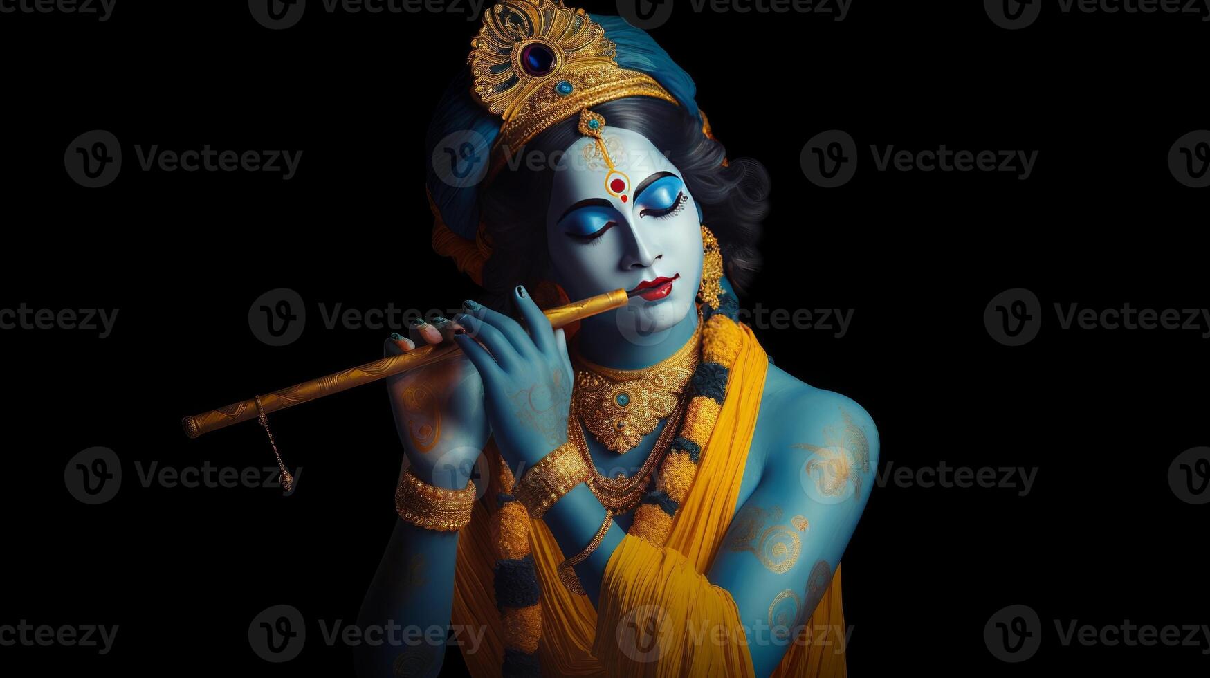 schön Hindu Gott krishna spielen Flöte generativ ai foto