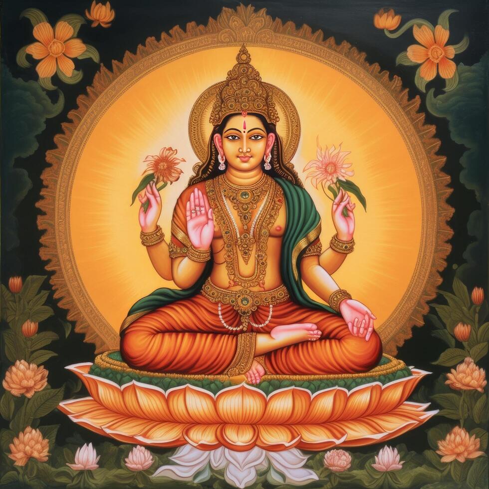 svadhistana Gott Sitzung auf Lotus mit Blumen generativ ai foto