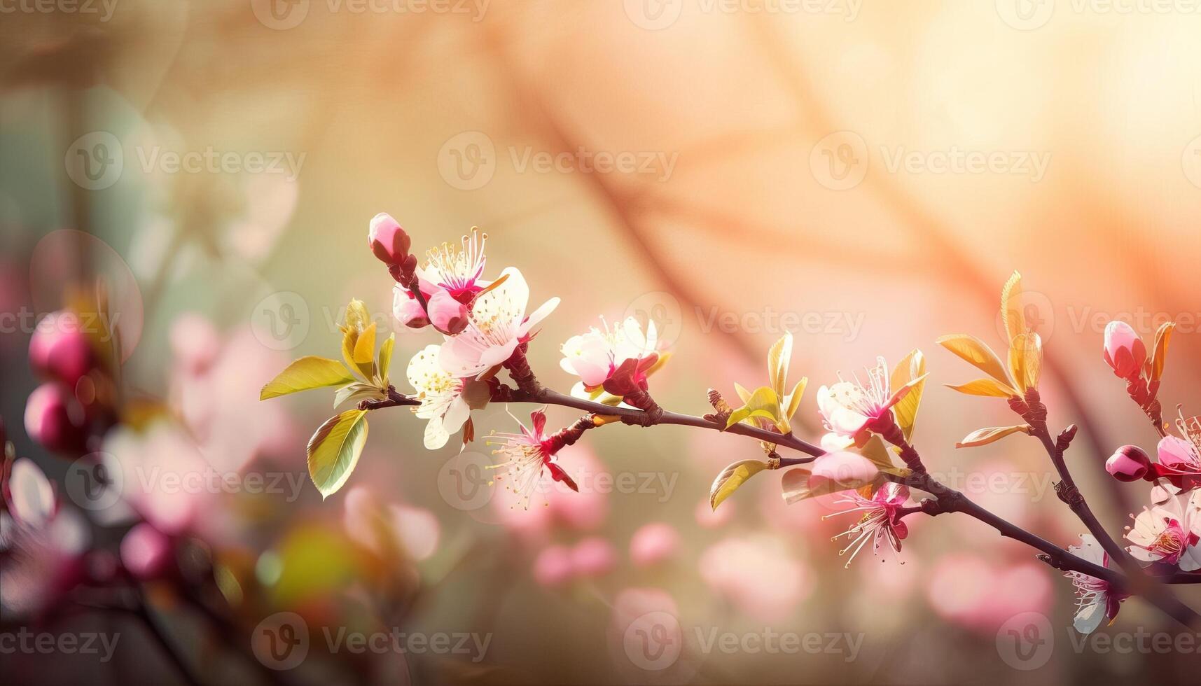 Natur Hintergrund mit Frühling Blühen Blumen. generativ ai foto