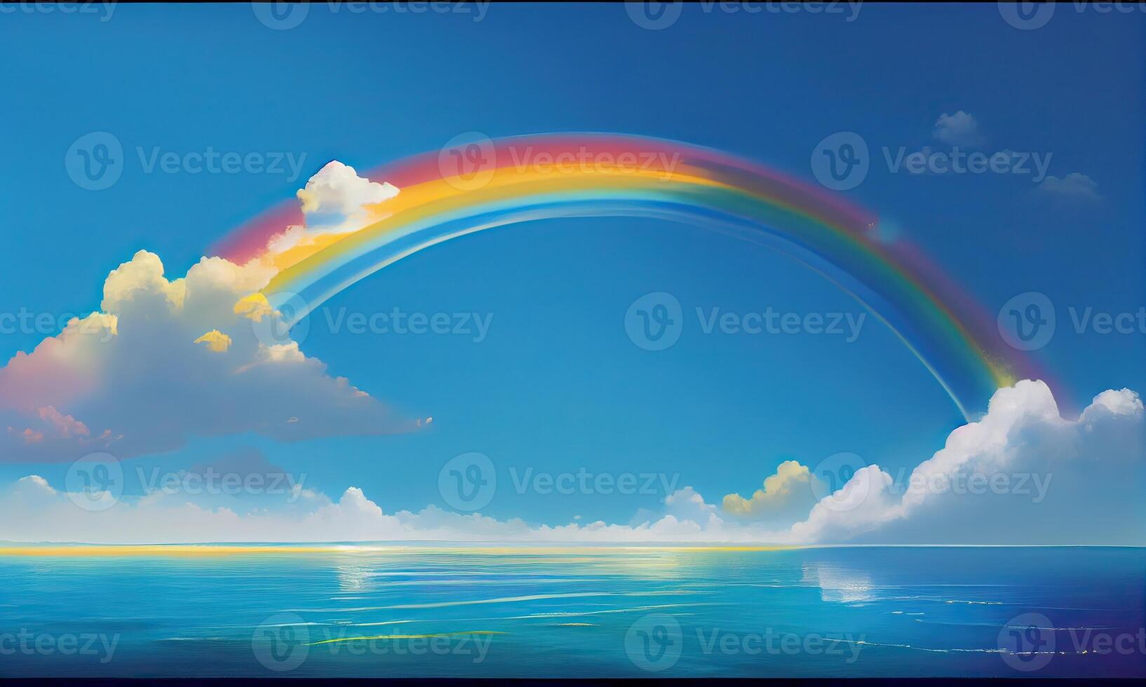 Illustration von schön klassisch Regenbogen über im Meer nach das Regen, Regenbogen ist ein natürlich Phänomen Das tritt ein nach Regen. generativ ai. foto