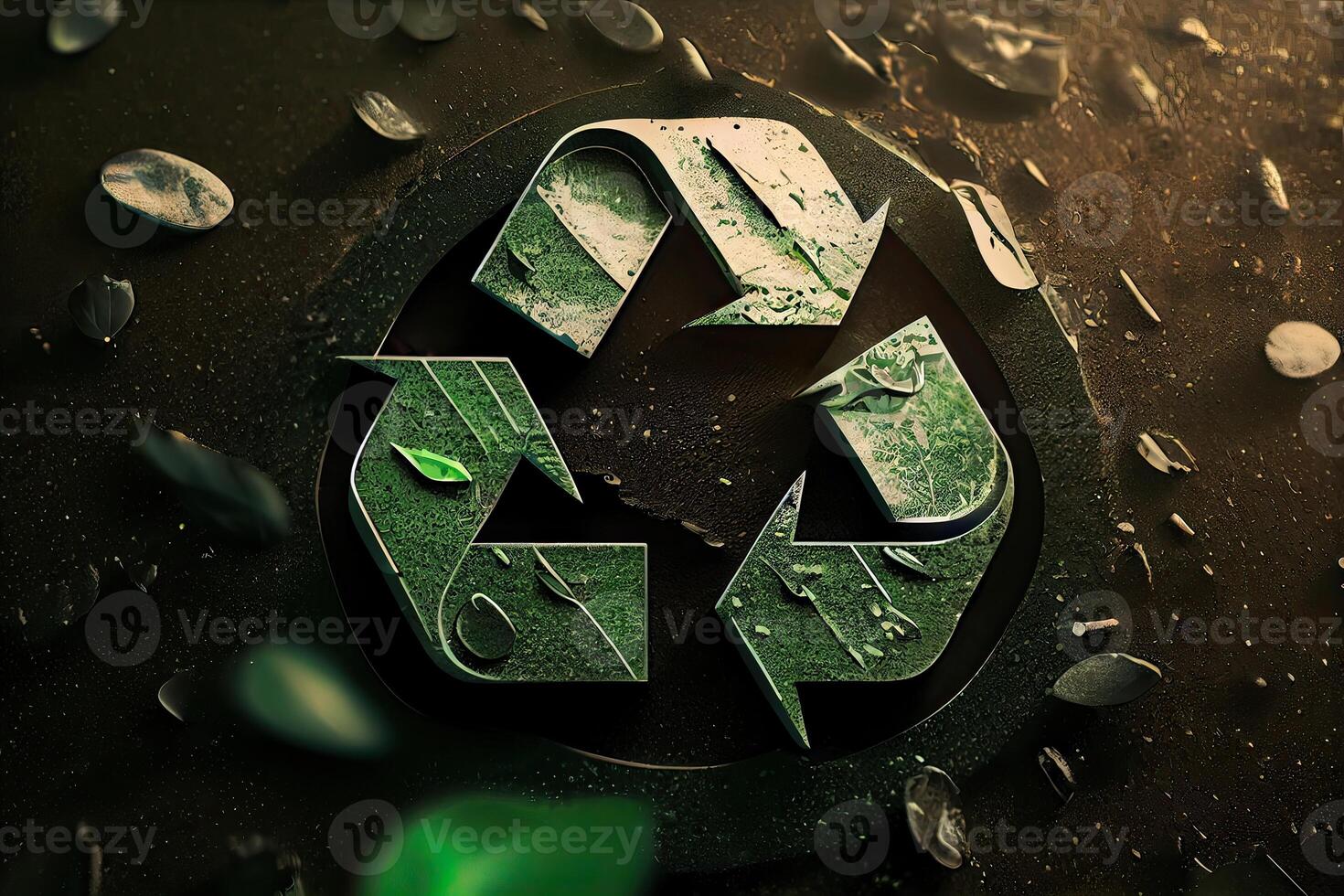 Illustration von Grün Pfeile recyceln Öko Symbol. Zyklus recycelt Symbol. recycelt Materialien Symbol. Öko Konzept mit Recycling Symbol. generativ ai foto