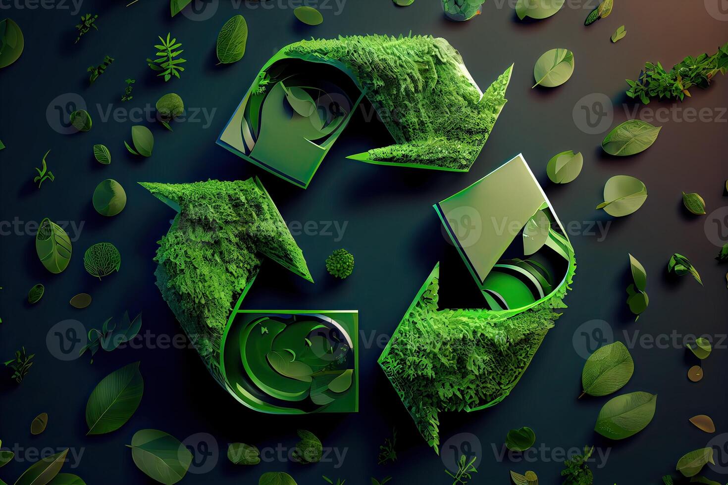 Illustration von Grün Pfeile recyceln Öko Symbol. Zyklus recycelt Symbol. recycelt Materialien Symbol. Öko Konzept mit Recycling Symbol. generativ ai foto