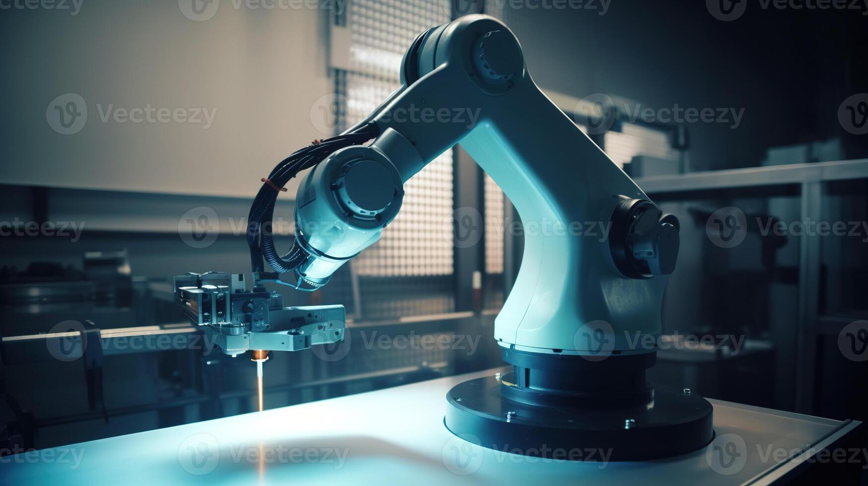 automatisiert Herstellung, das Präzision von industriell Roboter Waffen. generativ ai foto