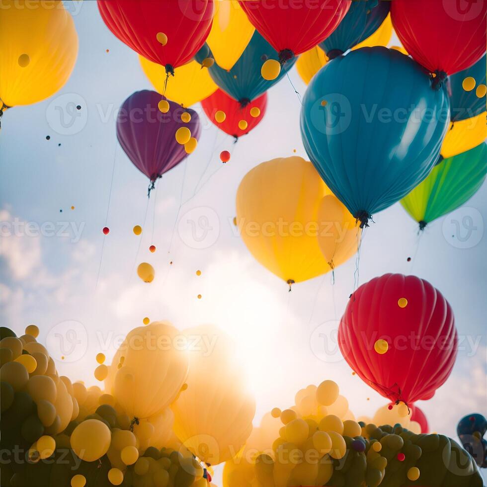 heiß Luft Luftballons fliegend im das Blau Himmel. bunt heiß Luft Luftballons. ai generiert foto