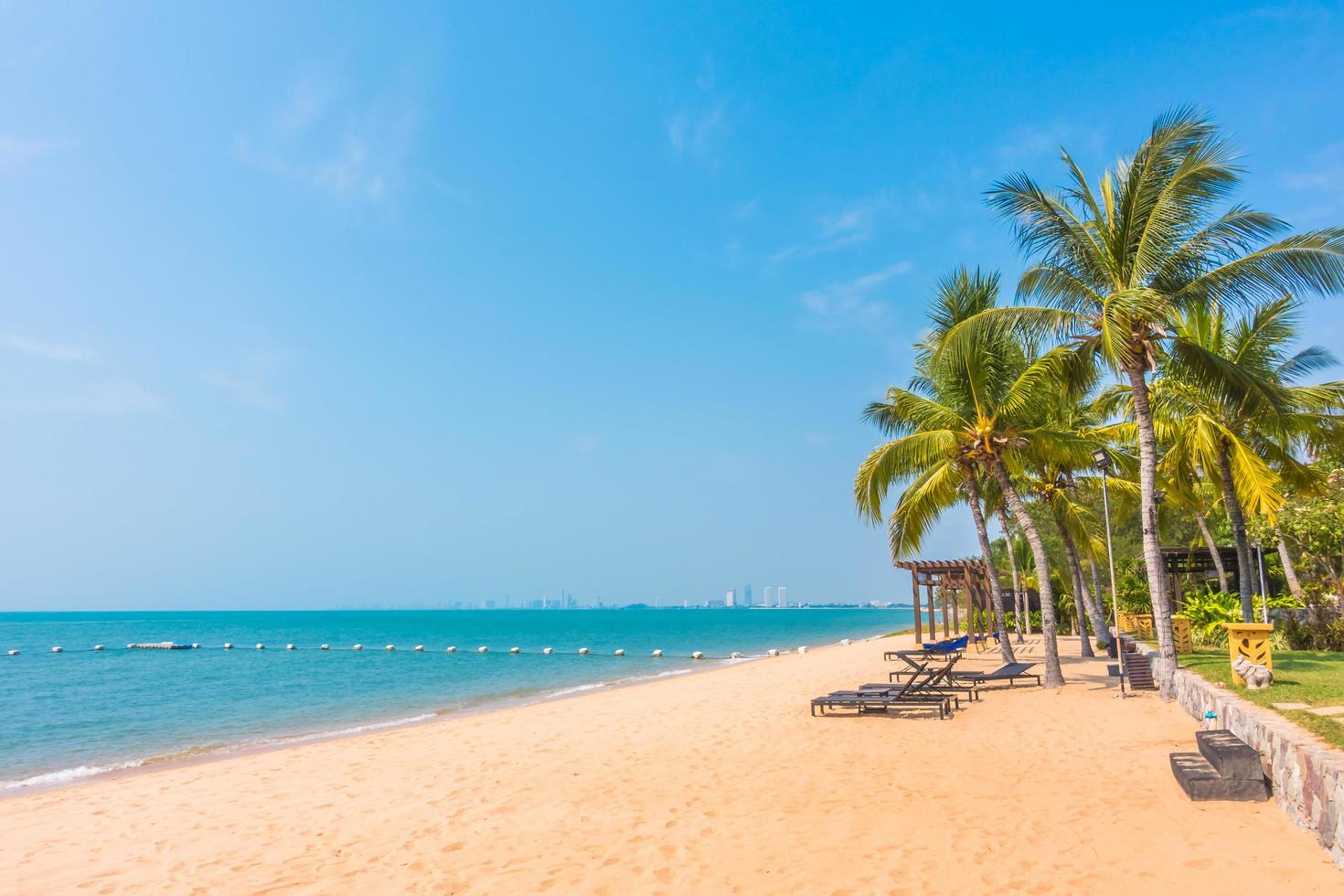 schöner Strand und Meer mit Palme foto