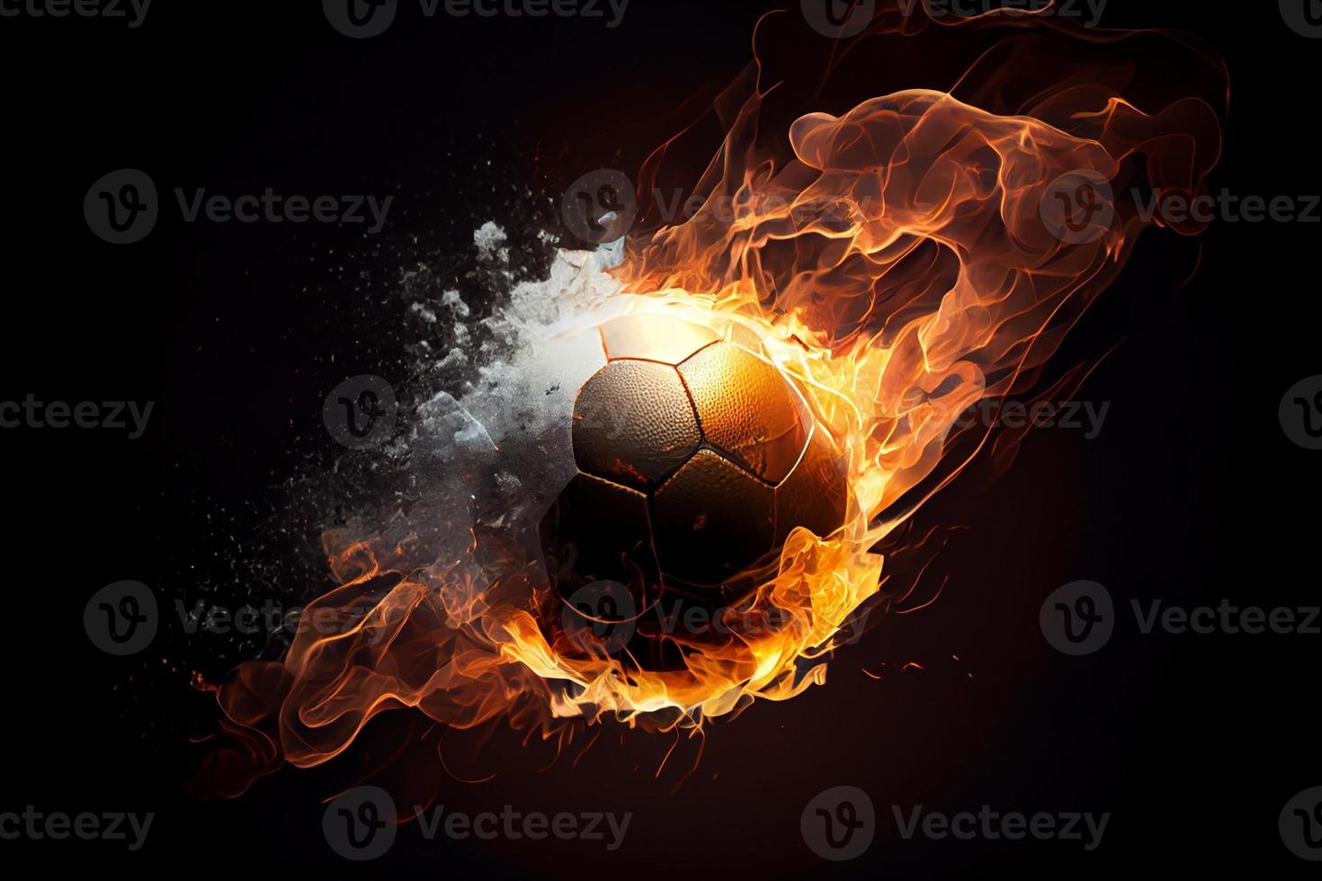 Fußball auf Feuer fliegend, auf hell Hintergrund. generieren ai foto