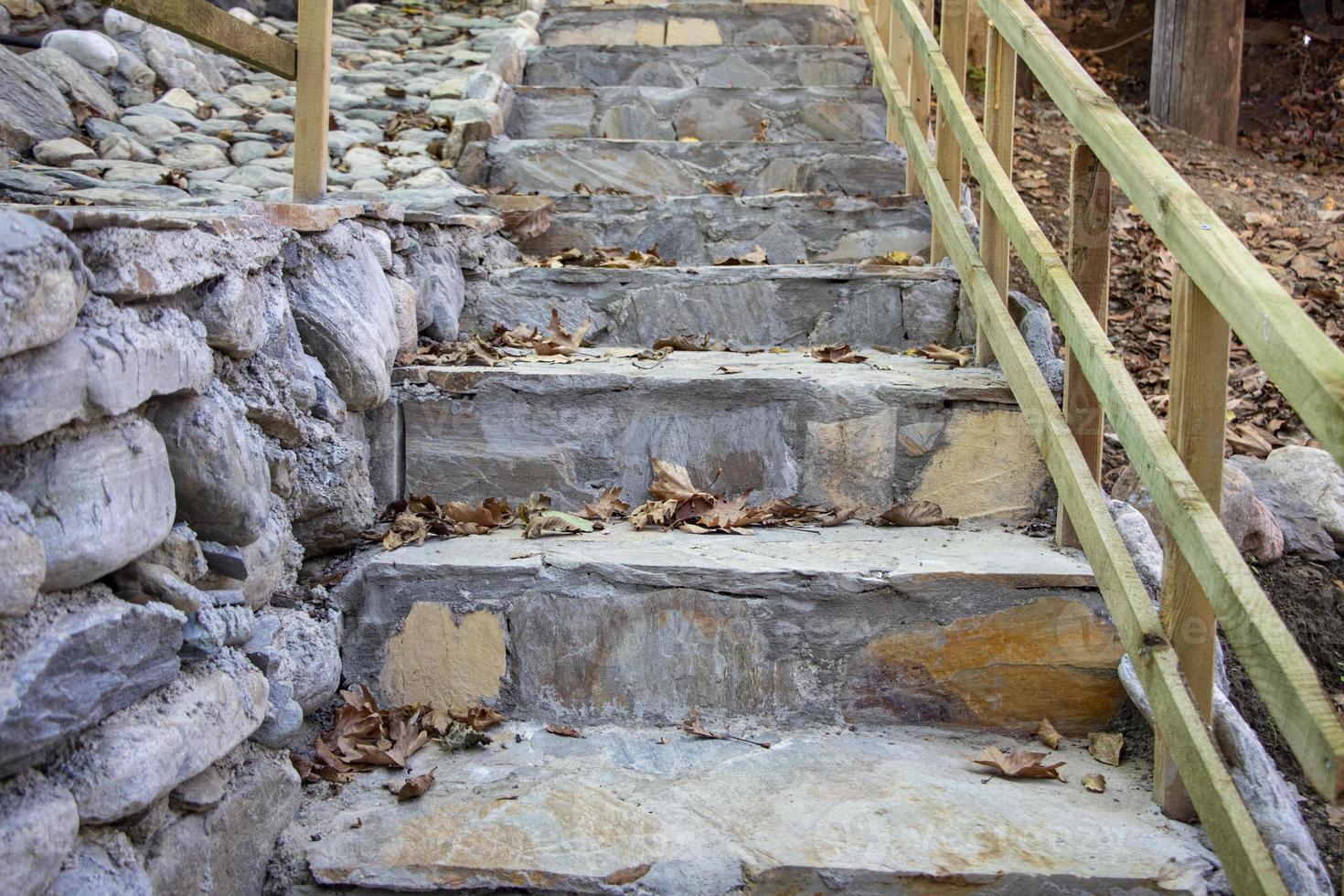 Stein Treppe im das Park, Nahansicht von Stein Schritte. foto