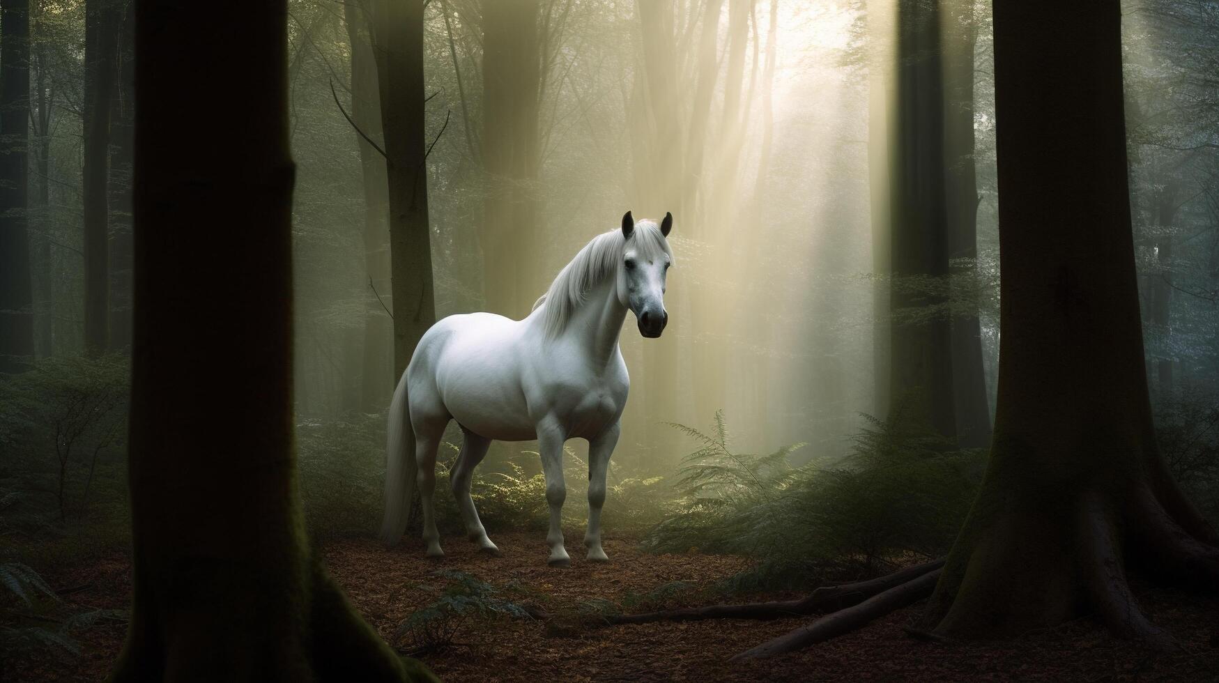 Weiß Pferd im das Feld ai generiert foto