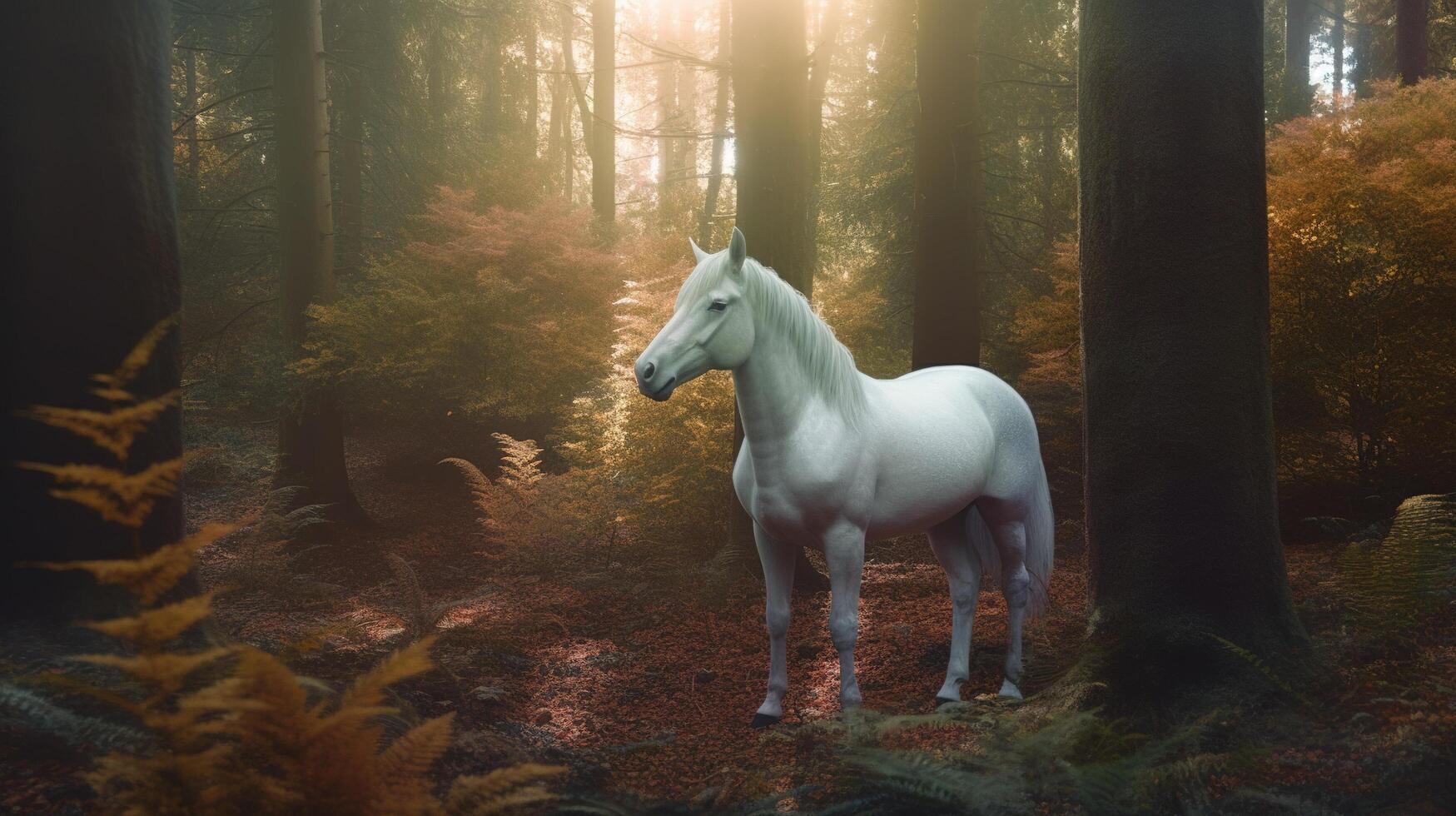Weiß Pferd im das Feld ai generiert foto