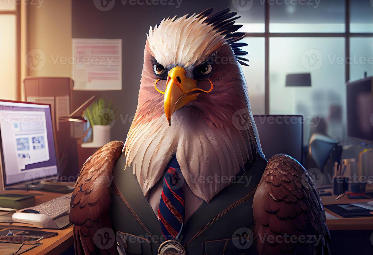 Porträt von ein anthropomorph Adler wie ein Entwickler im das Büro. generieren ai. foto