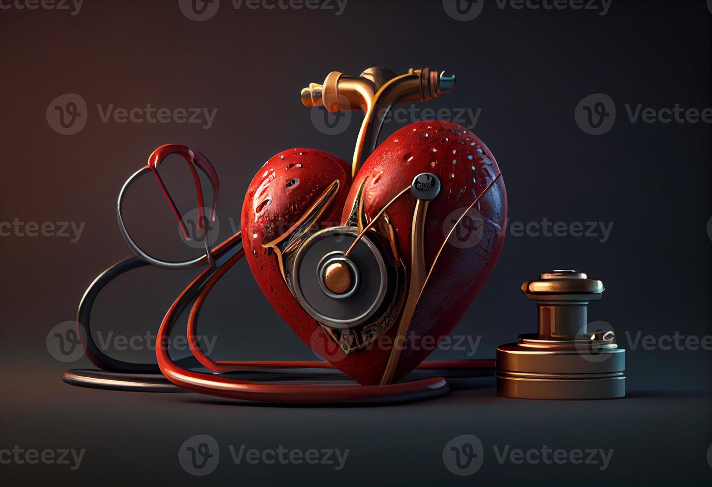 rot Herz mit Stethoskop. generieren ai. foto