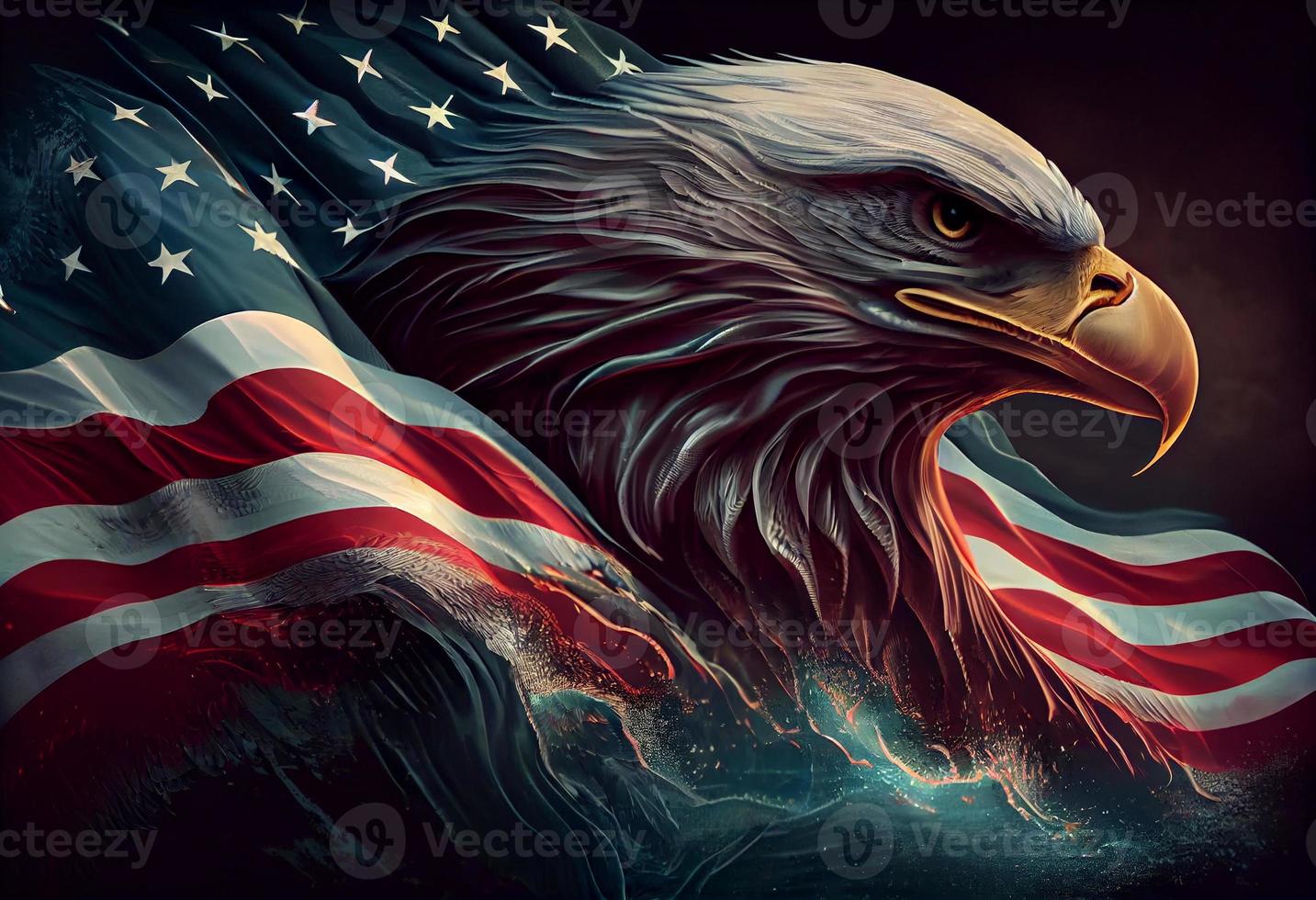wellig amerikanisch Flagge mit ein Adler symbolisieren Stärke und Freiheit . generieren ai. foto