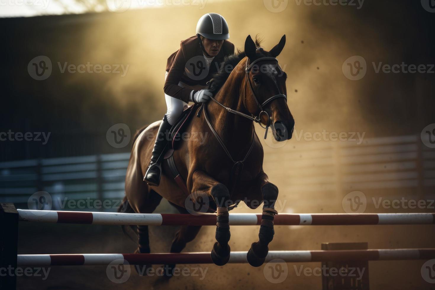 Pferd Rennen Springen. generieren ai foto