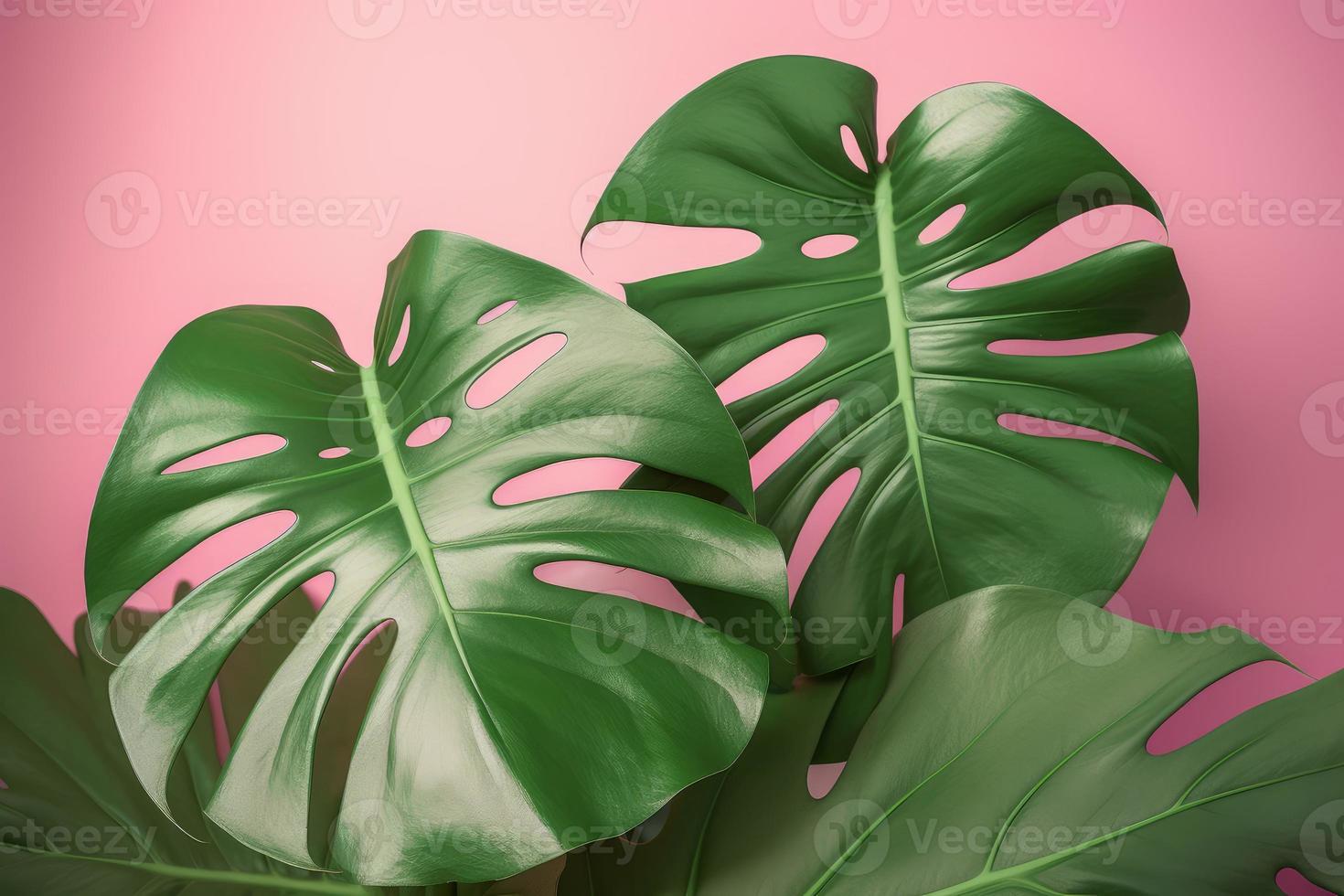 Monstera Blätter auf Rosa Hintergrund. generieren ai foto