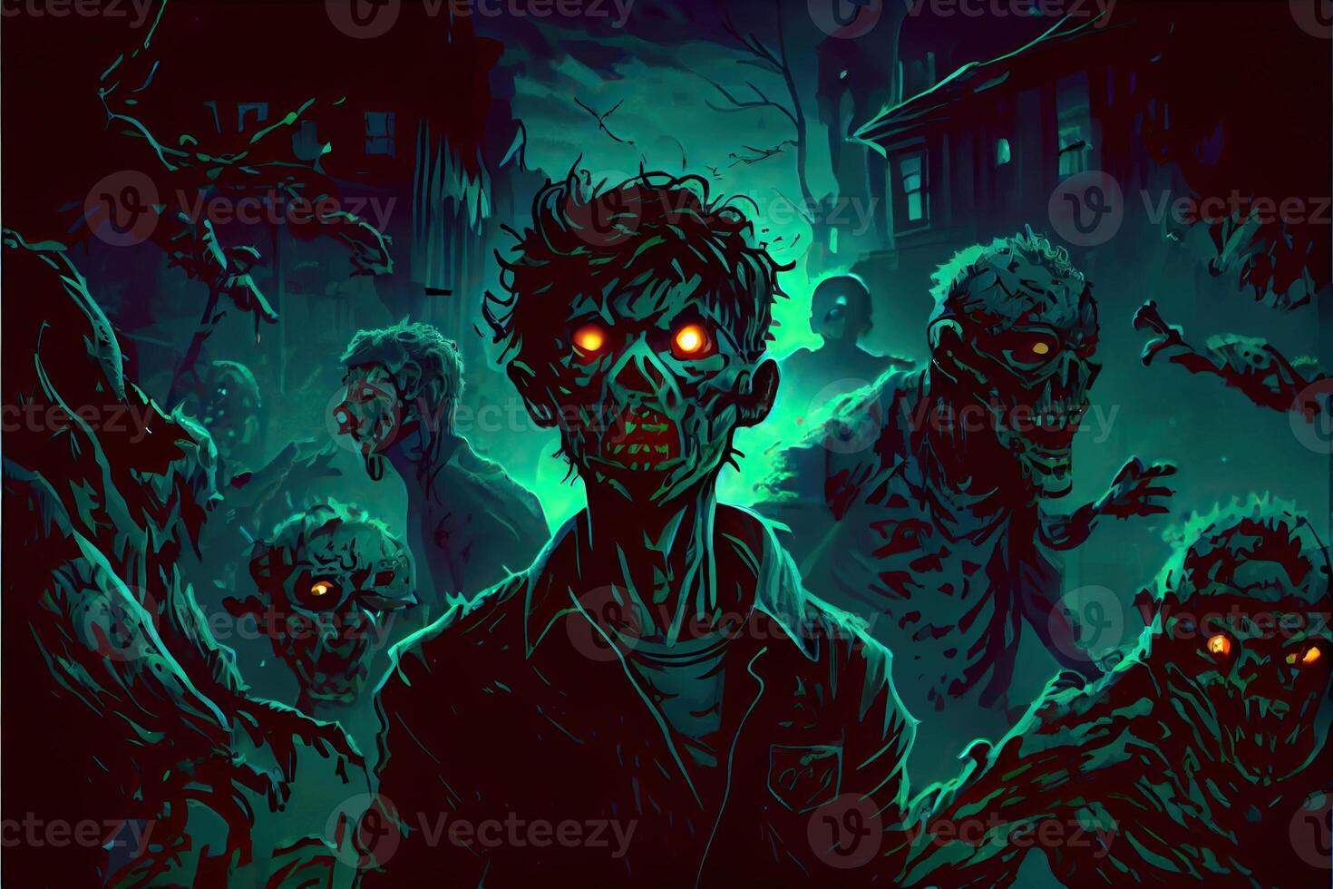 generativ ai Illustration von das Tatsache Das das Zombies wurden natürlich Biolumineszenz gemacht das Horte von Sie seltsam schön beim Nacht foto