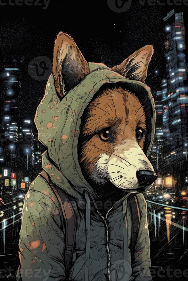 Illustration von ein Corgi Hund tragen ein Sweatshirt Karikatur Illustration. generativ ai foto