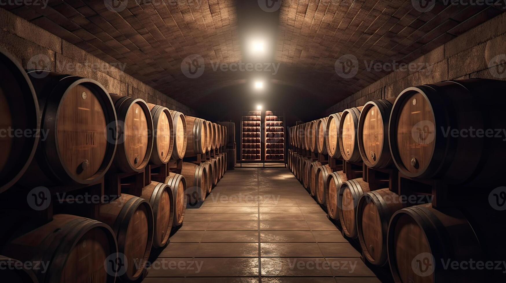 Brauerei Keller Hintergrund, Fässer, Wein oder Bier, generativ ai foto