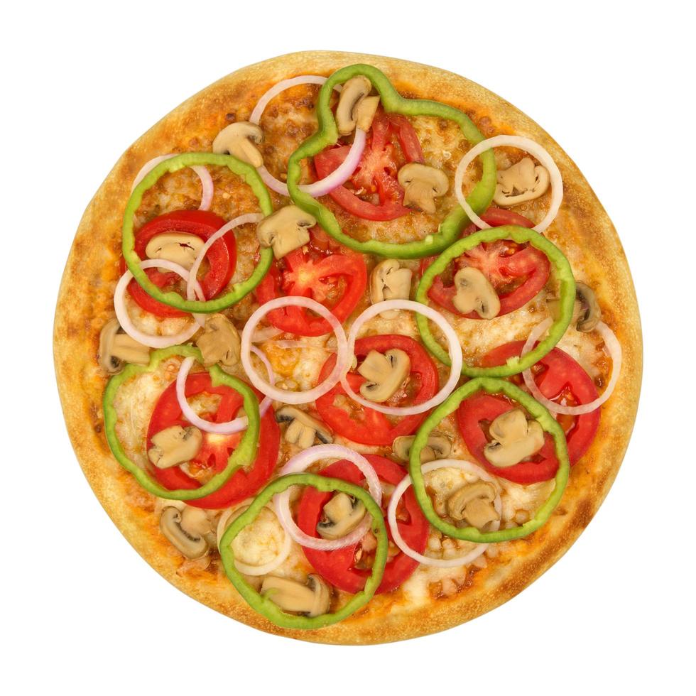 isolierte vegetarische Pizza auf weißem Hintergrund foto