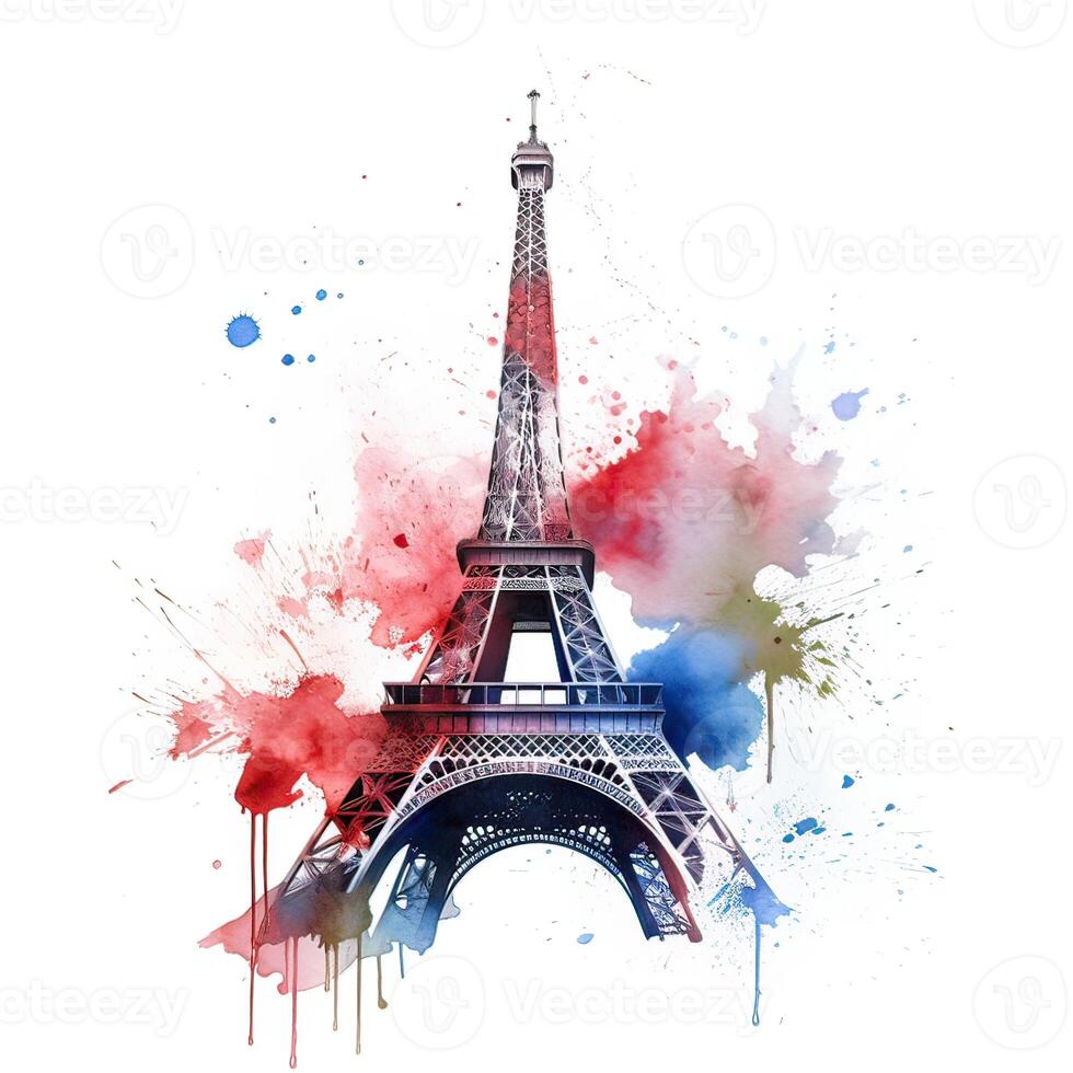 Aquarell Zeichnung von Eiffel Turm im Paris auf Weiß Hintergrund. generativ ai. foto