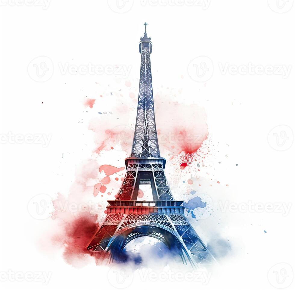 Aquarell Zeichnung von Eiffel Turm im Paris auf Weiß Hintergrund. generativ ai. foto
