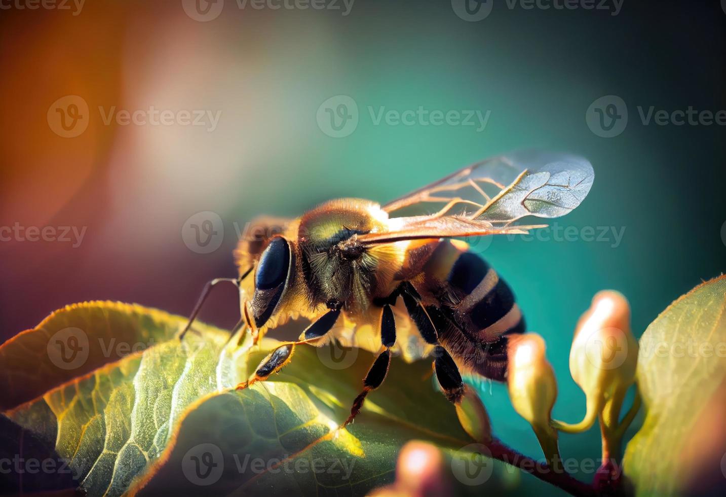 Biene sammelt Nektar auf ein sonnig Tag, wild Insekt Leben. generieren ai. foto