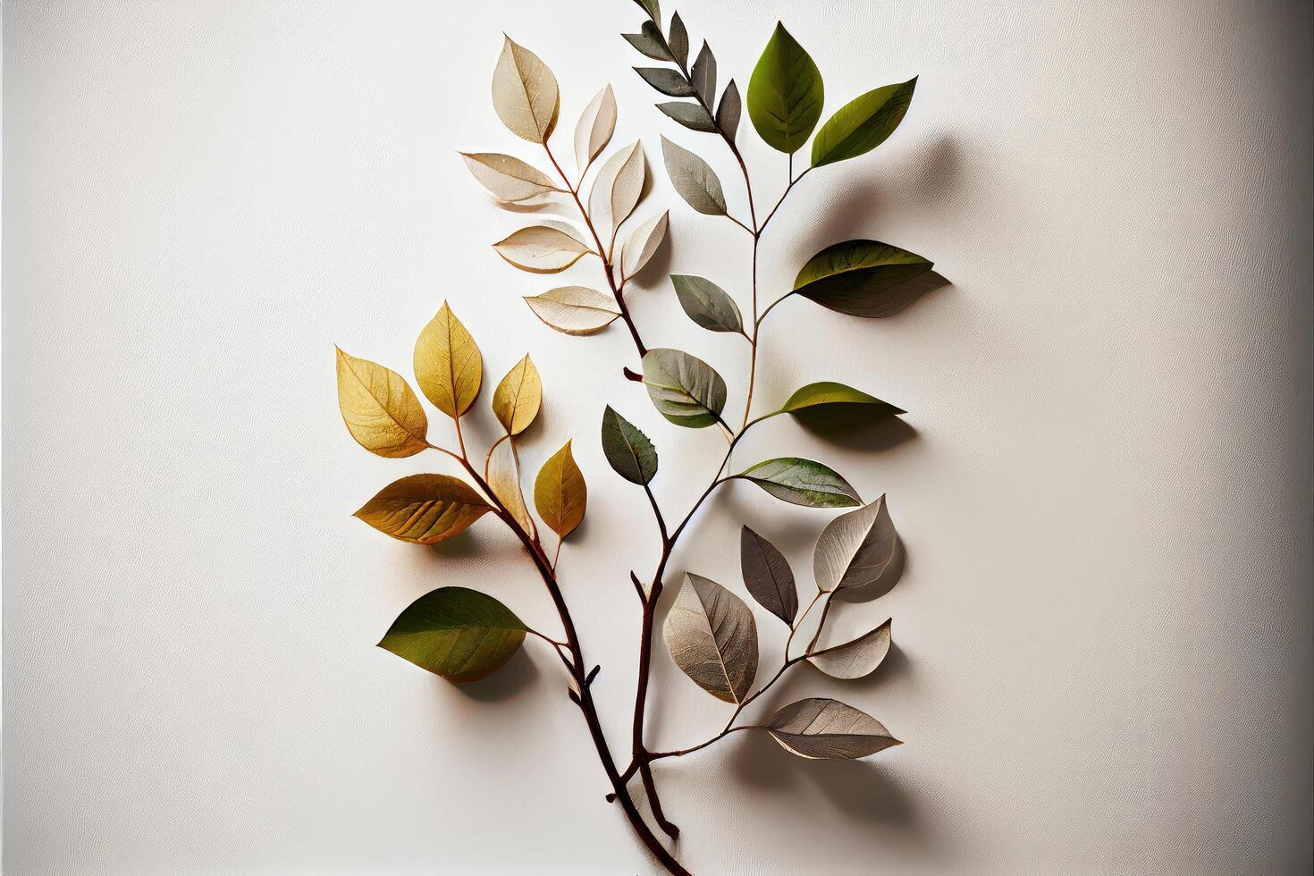 ein Zweig mit Blätter gemalt im Grunge Stil. generativ ai foto