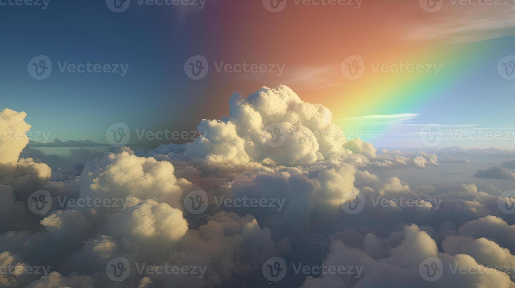 Regenbogen im Blau Himmel mit Wolke. schön Landschaft mit multi farbig mit Regenbogen. generativ ai. foto