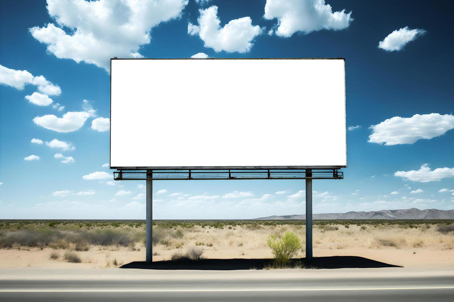 leeren Plakatwand auf Autobahn im tagsüber im Sommer, Vorderseite Aussicht Plakatwand Attrappe, Lehrmodell, Simulation, leer Werbung Raum zum Marketing Banner oder Poster foto