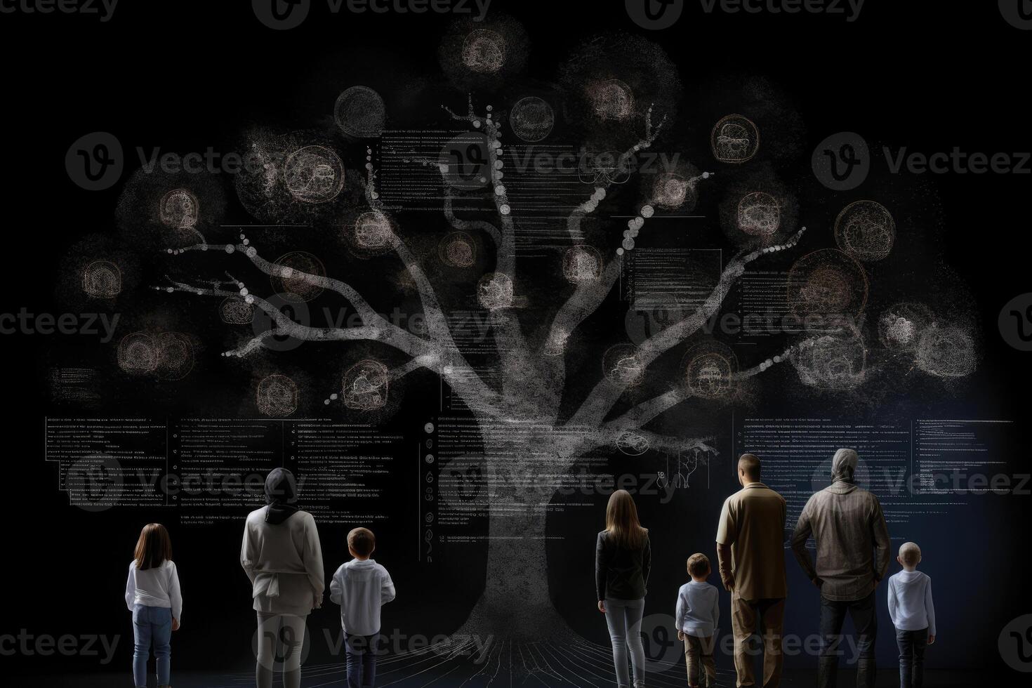 Familie Baum mit Porträts von Verwandte. Genealogie Konzept. generativ ai foto