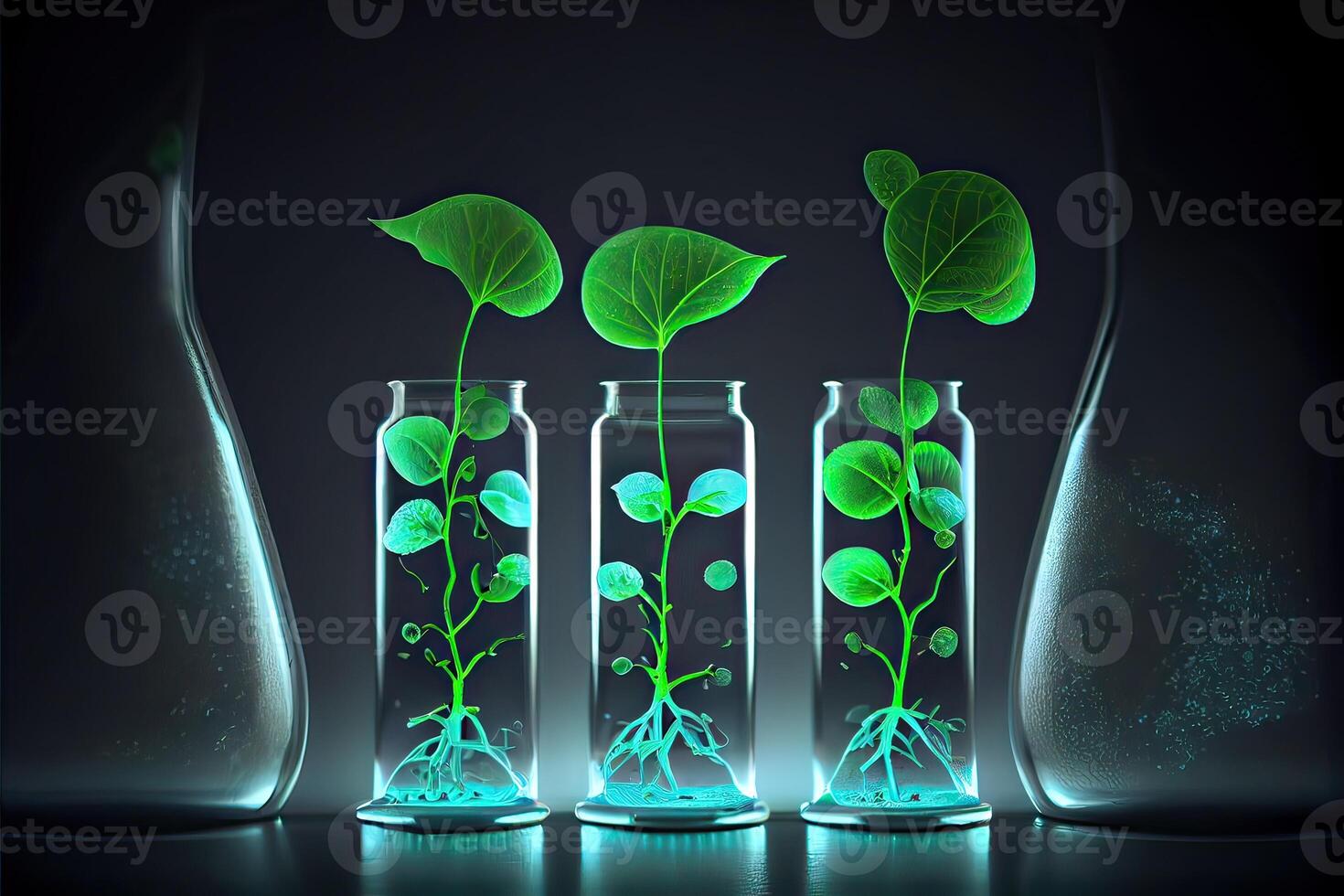 generativ ai Illustration von Wissenschaft und Biotechnologie Konzept. wachsend von Pflanze im Labor foto