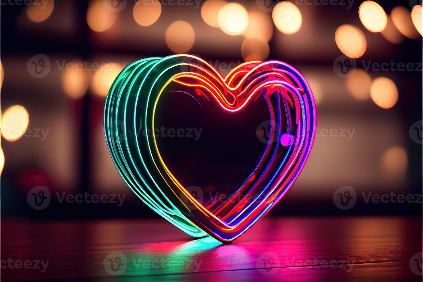 generativ ai Illustration von Liebe Herz Neon- Licht, Dekor, hell Licht, romantisch. Liebe und Valentinstag Tag Konzept. neural Netzwerk generiert Kunst. digital generiert Bild. foto