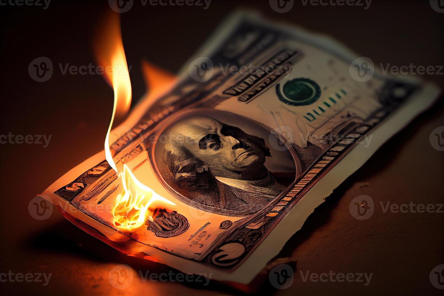 generativ ai Illustration von das metaphorisch Konzept von Verlust und Abfall durch das Bild von Verbrennung Geld foto