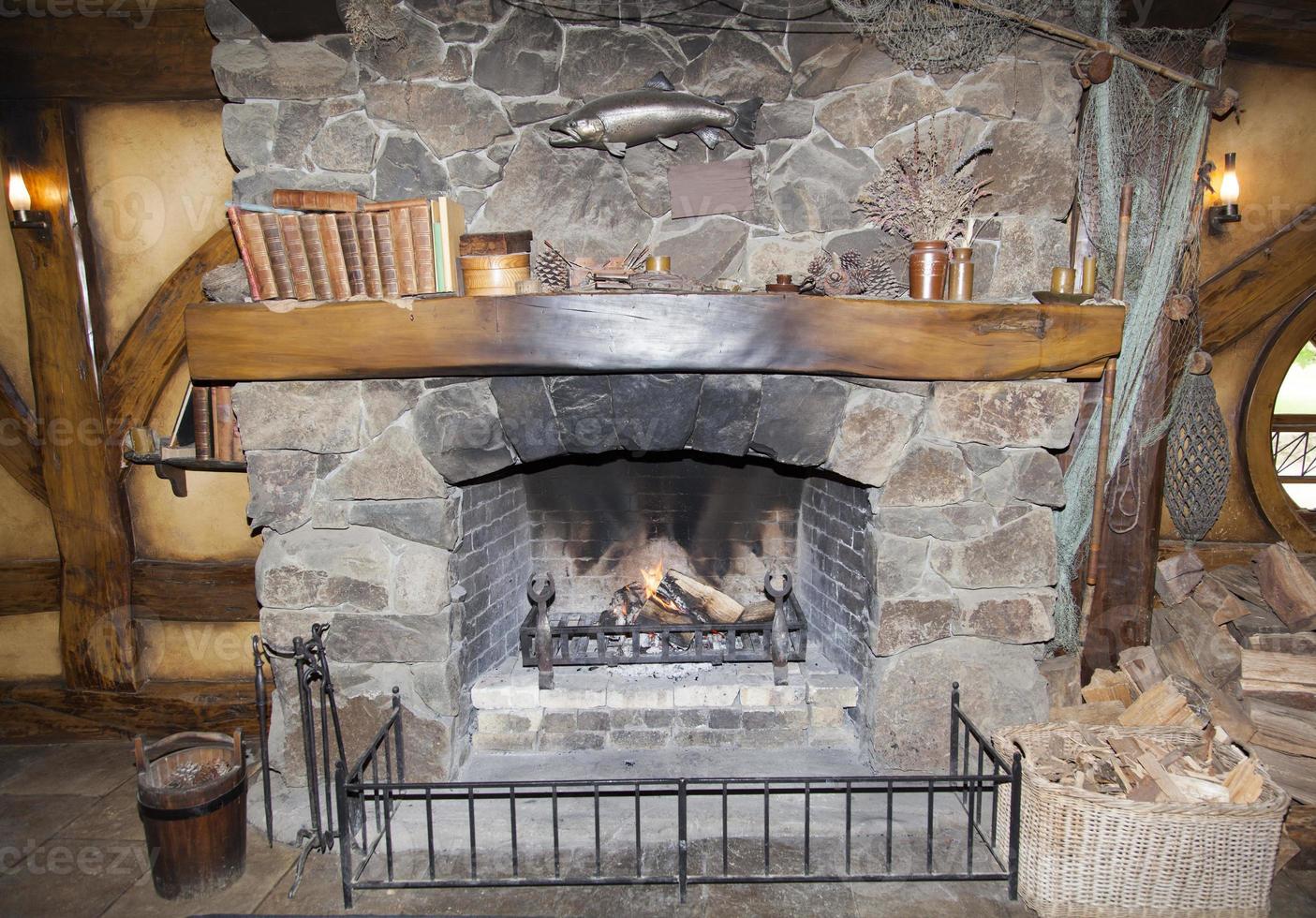 Fee Geschichte Haus Kamin mit ein Buch Regal foto